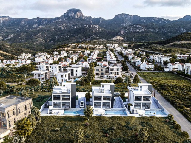 Villen mit Berg-/Meerblick, Nebengebäuden und privatem Pool in Çatalköy