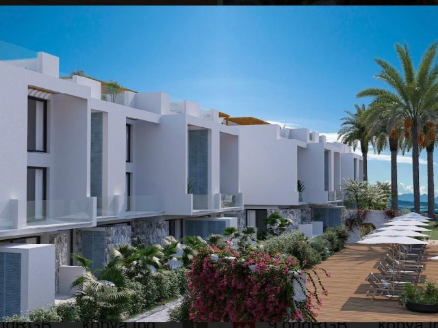 Bungalows, Apartments and Dublex Penthouse for Sale in a Magnificent Site Located 300 m from the Sea in Esentepe