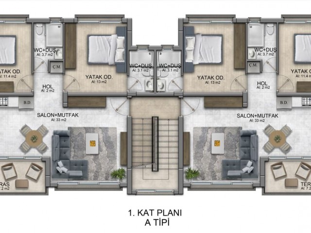 Lapta 'da Dağ ve Deniz Manzaralı Satılık 2+1 Ultra Lüx Daireler