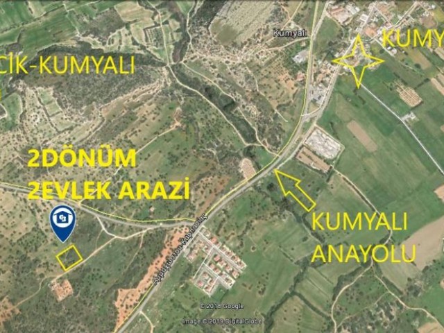 İSKELE KUMYALI KÖYÜ BÖLGESİNDE RESMİ YOLU BULUNAN 2 DÖNÜM 2 EVLEK SATILIK ARAZİ