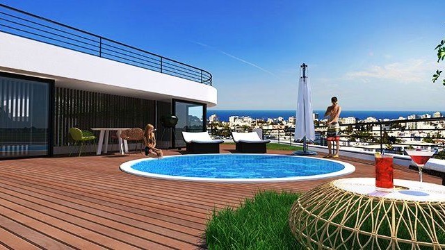 Квартира 3 + 1 с частным бассейном на террасе в элитной резиденции в центре Кирении Эксклюзивно для 