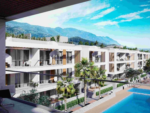 Apartments with gardens and terraces consisting of 2 + 1 apartments in Alsancak district, located in the West of Kyrenia, the tourist city of Northern Cyprus **  ** 