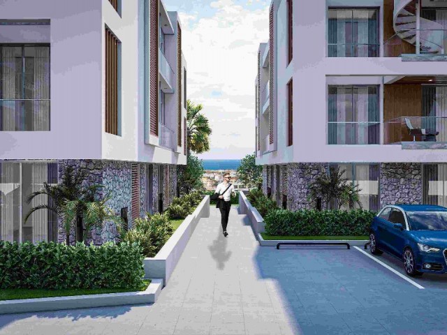 Apartments with gardens and terraces consisting of 2 + 1 apartments in Alsancak district, located in the West of Kyrenia, the tourist city of Northern Cyprus **  ** 