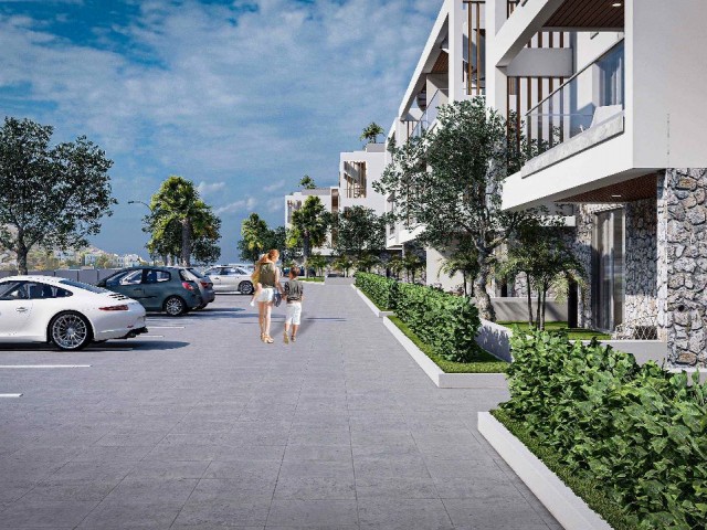 Apartments with gardens and terraces consisting of 2 + 1 apartments in Alsancak district, located in the West of Kyrenia, the tourist city of Northern Cyprus **  ** 