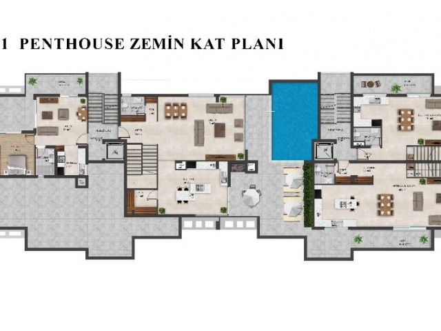 Girnenin göbeğinde sahile yürüme mesafesinde özel havuzlu 3+1 dubleks Penthouse.