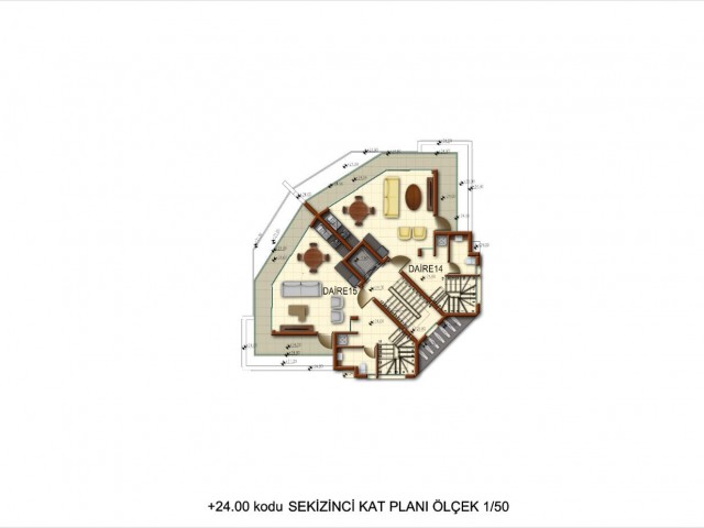 Girne merkezde  180 derece manzaralı 2+1  dübleks   terasli daire./Penthouse/