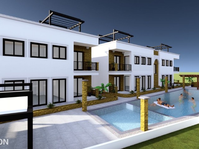 3+1 Luxury flats with terraces and gardens under construction in Çatalköy, the most popular region of Kyrenia.