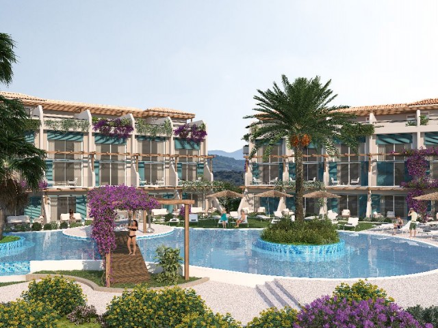 1+1 flats under construction in a site with swimming pool in Esentepe location