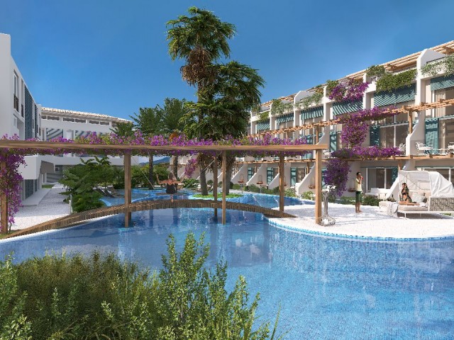 1+1 flats under construction in a site with swimming pool in Esentepe location