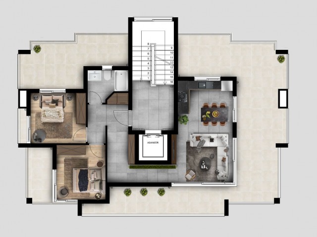 Ready-made 2+1 penthouse in Kyrenia center