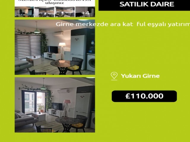 Girne merkezde ara kat  ful eşyalı yatırımlık 2+1 Daire İçinde kiracı hazır !!!!!