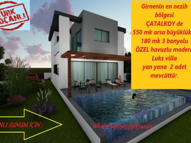 Moderne Villa mit 3 Schlafzimmern und 3 Bädern mit türkischem Titel in Kyrenia-Çatalkoy, kurz vor der Lieferung. VERARBEITUNG IST ERSTKLASSIG!!!!