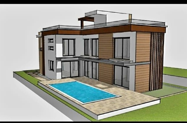 4+1 Moderne Villa mit Terrasse mit Aussicht und privatem Pool in der Gegend Girne-Ozanköy /Erdener Markt/, in der Fertigstellungsphase