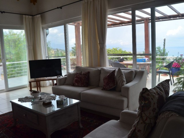 3 Bedroom Turkish House Villa for Sale in Esentepe, Kyrenia, with Full Sea View and Fireplace, All Rooms with Sea View