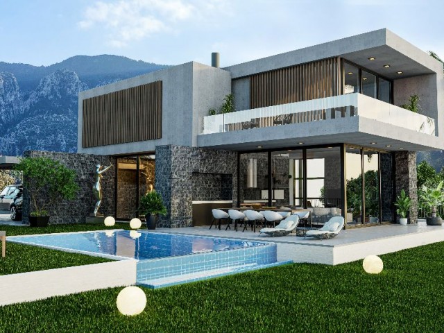 4+1 Luxus-Pool-Villen mit Berg- und Meerblick in herrlicher Lage in Kyrenia Lapta Region zu verkaufen  