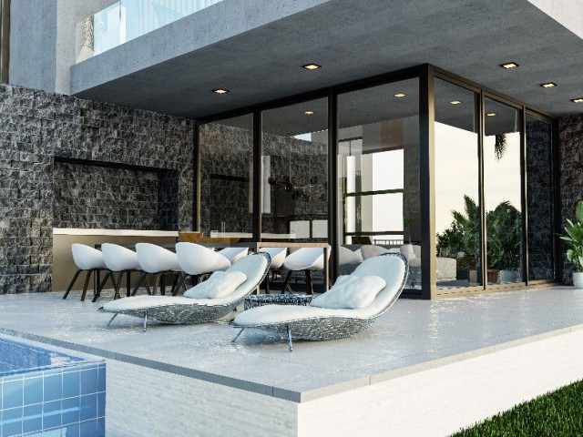 4+1 Luxus-Pool-Villen mit Berg- und Meerblick in herrlicher Lage in Kyrenia Lapta Region zu verkaufen  