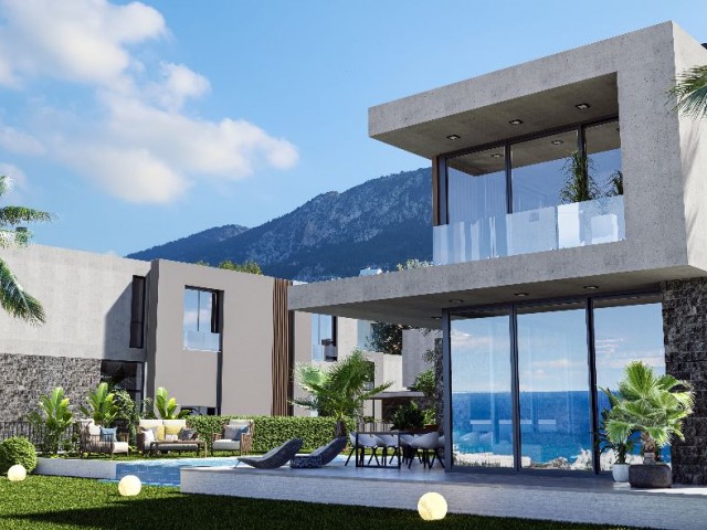 4+1 Luxus-Pool-Villen mit Berg- und Meerblick in herrlicher Lage in Kyrenia Lapta Region zu verkaufen  