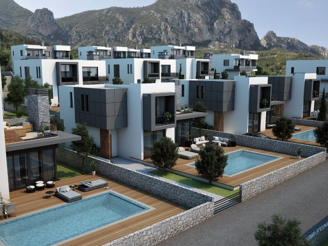 Luxury Villas with Mountain and Sea Views Intertwined with Nature for Sale in Kyrenia Karmi Region