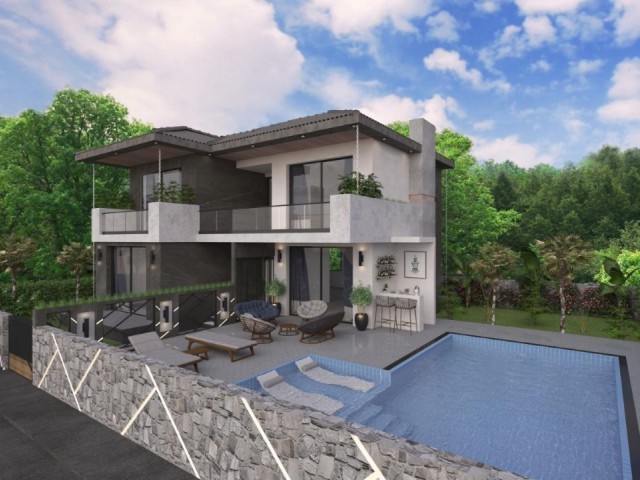 4+1 villas with mountain and sea views for sale in Alsancak region