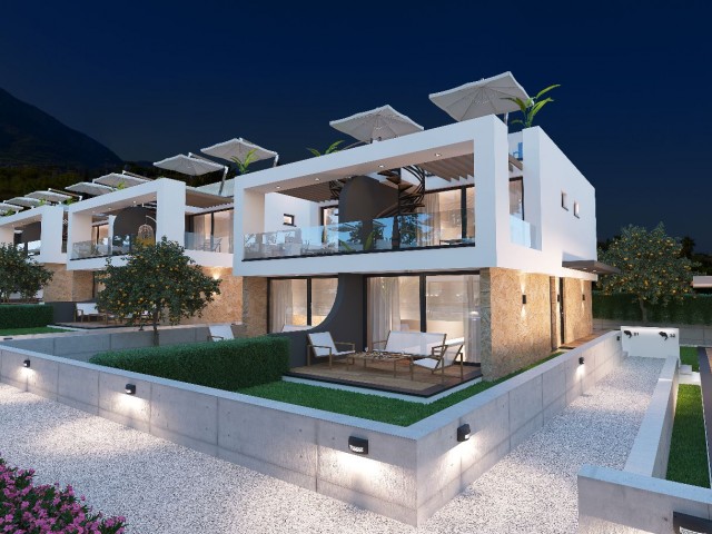 2+1 VILLAS FOR SALE IN A HOTEL CONCEPT WITH SEA VIEW WITH UNIQUE ARCHITECTURE IN LAPTA, KYRENIA!!