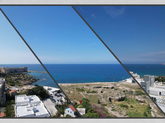 Endlose blaue und historische Wohnungen mit Hafenblick zum Verkauf im Zentrum von Kyrenia, 150 Meter vom Meer entfernt (mit 30 % Anzahlung)