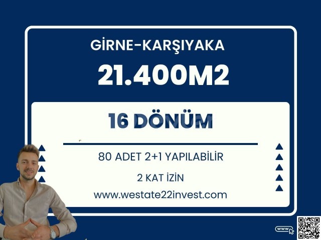 GİRNE KARŞIYAKADA DENİZ VE DAĞ MANZARALI PROJE İÇİN KAZANÇLI KONUMDA 21400M2(16 DÖNÜM) SATILIK ARSA