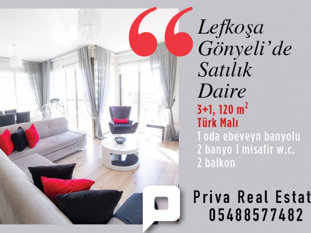 LEFKOŞA GÖNYELİ'DE 3+1 SATILIK  DAİRE 120 m2