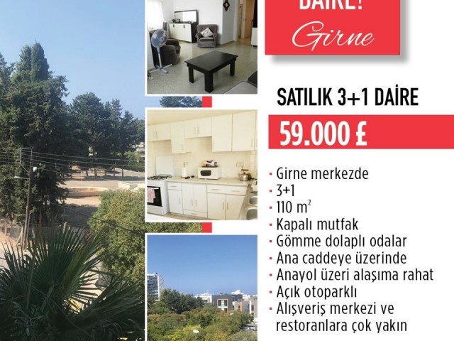 GİRNE MERKEZDE 3+1 SATILIK DAİRE