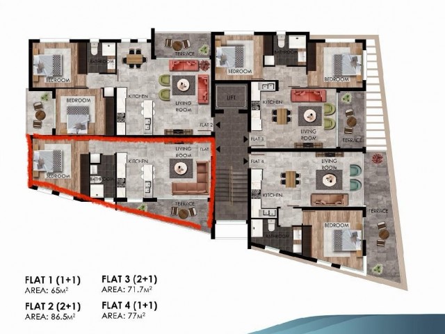 Neue 1+1 komplett möblierte Wohnung zum Verkauf in Long Beach