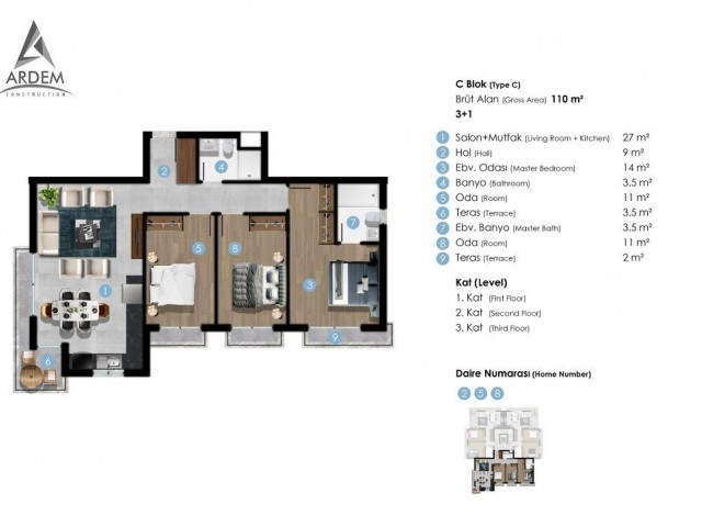 Charmante 2- und 3-Zimmer-Wohnung zu verkaufen Standort Avangart Plus Girne