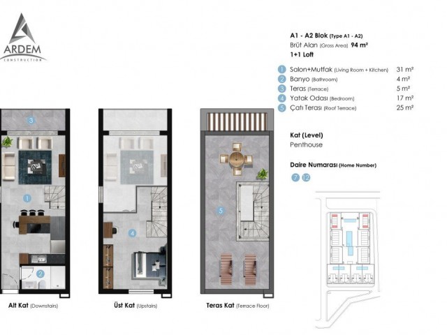 Entzückendes Studio-Apartment mit 1, 2 und 3 Schlafzimmern zum Verkauf, Lage Aventurin Esentepe Girne