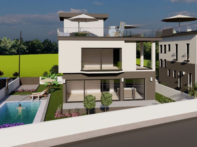3+1 Luxury Villas with Sea View and Pool for Sale in Kyrenia Esentepe