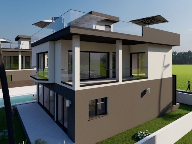 3+1 Luxury Villas with Sea View and Pool for Sale in Kyrenia Esentepe