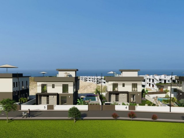 3+1 Luxury Villas with Sea View and Pool for Sale in Kyrenia Esentepe