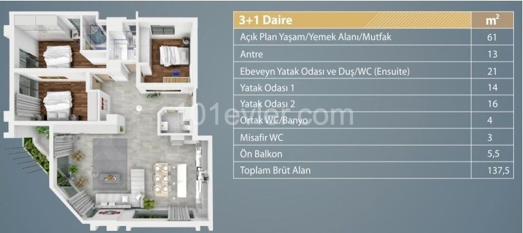 Dereboyu ve TC Elçiliğine yakın eşyalı 3+1 şık daire