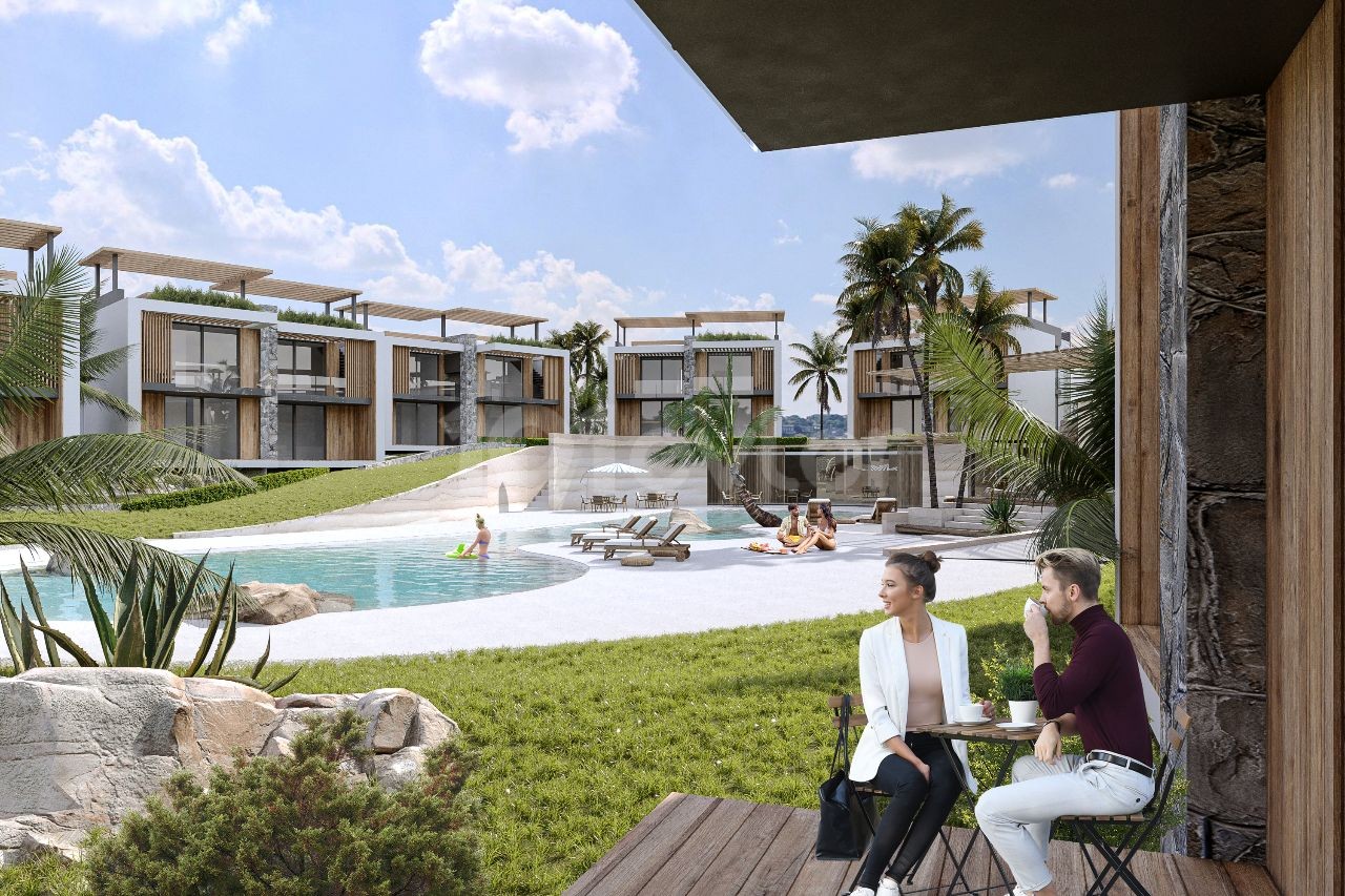 GIRNE BAHÇELİ 1+1 LUXURIÖSE WOHNUNG MIT POOL, DACHTERRASSE, GELIEFERT IM MÄRZ 2024