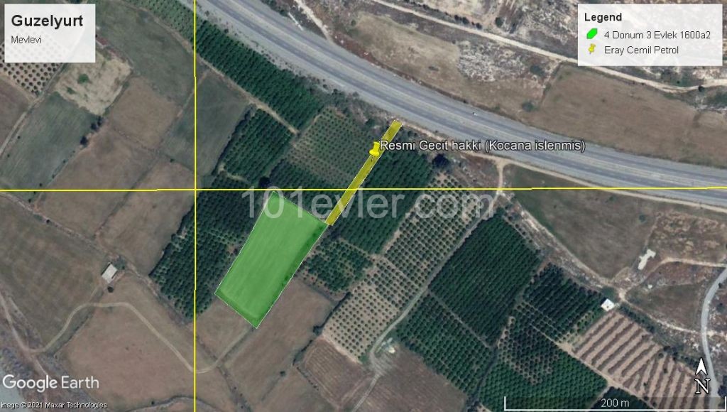 4 ACRES OF 3 EVLEK 1600a2 LAND NEAR THE MAIN ROAD IN THE MEVLEVI DISTRICT OF GUZELYURT! ** 