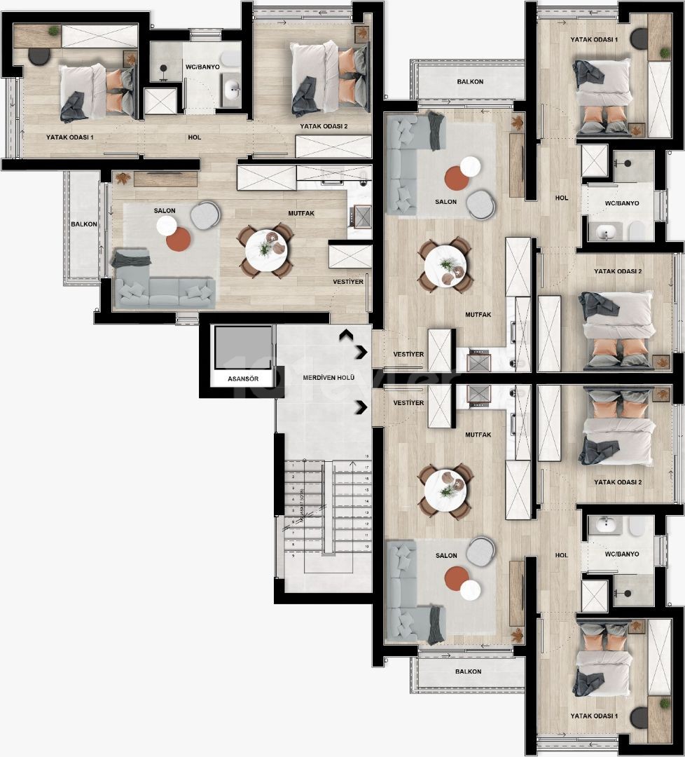 Unser neues Projekt für ein einzigartiges und sicheres Leben mit modernem Design in Ortaköy 2+1,70m2 zum Verkauf