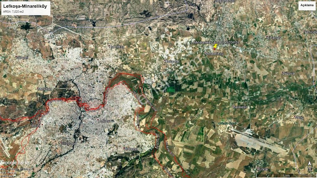 Lefkoşa-Minareliköy'de ANAYOL üzeri (ERÜLKÜ karşısı) 7,520 m2 (FASIL-96 İmarlı) Mükemmel Arsa Yatırım Fırsatı!