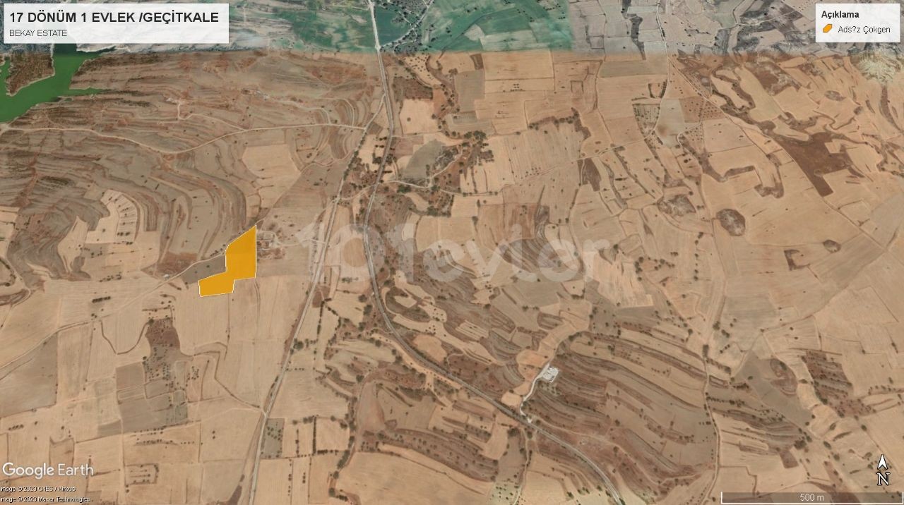 GEÇİTKALE BÖLGESİ  TATLISU ANAYOLUNA CEPHELİ 17 DÖNÜM 1 EVLEK ARAZİ DÖNÜM FİYATI 13,500STG