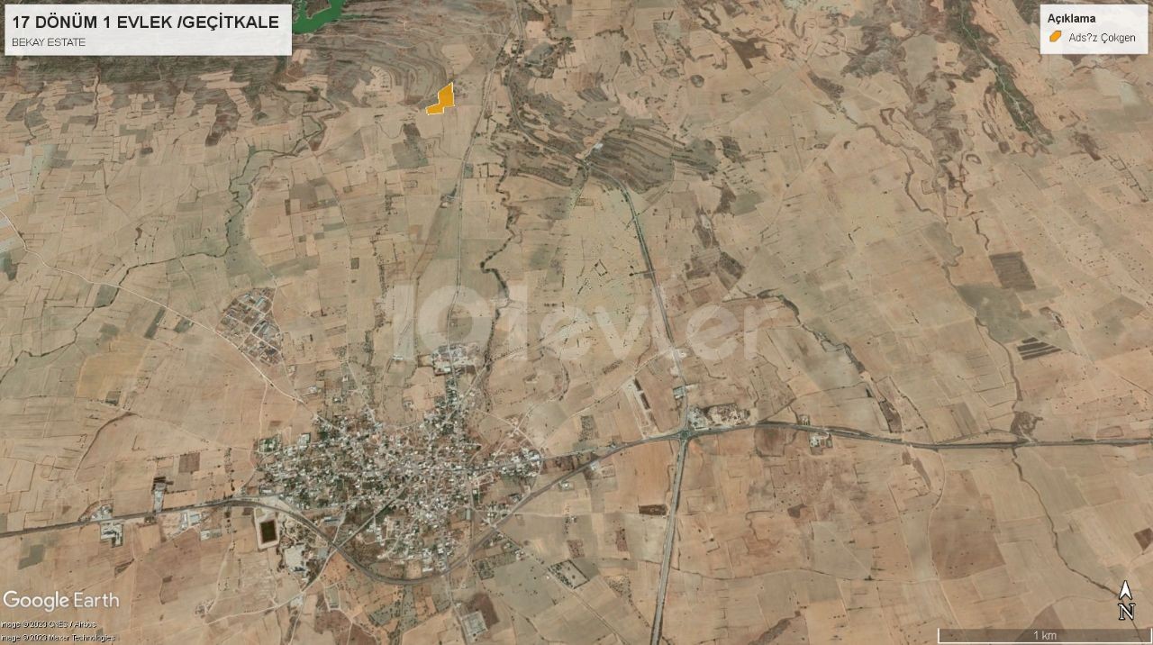 GEÇİTKALE BÖLGESİ  TATLISU ANAYOLUNA CEPHELİ 17 DÖNÜM 1 EVLEK ARAZİ DÖNÜM FİYATI 13,500STG