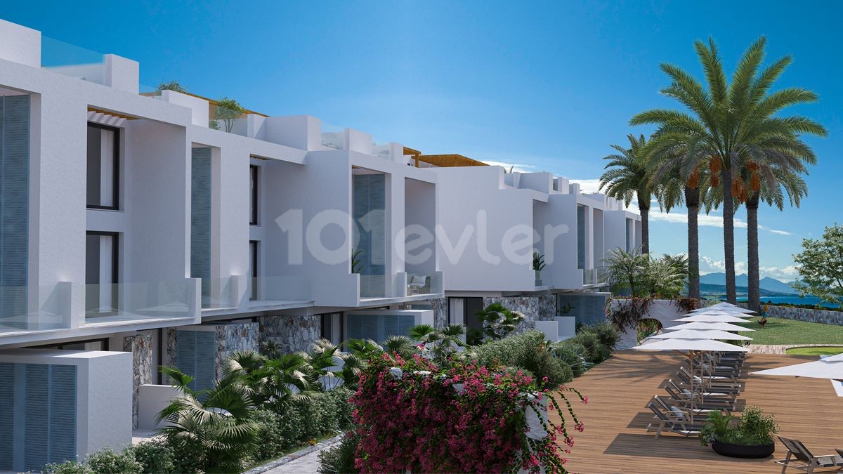 Beachfront properties 3+1 duplex penthouse, with uninterrupted sea and mountain views in Tatlisu, North Cyprus