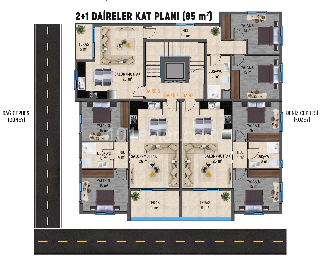 Girne Merkez Türk Mahallesinde Satılık 2+1 Daireler