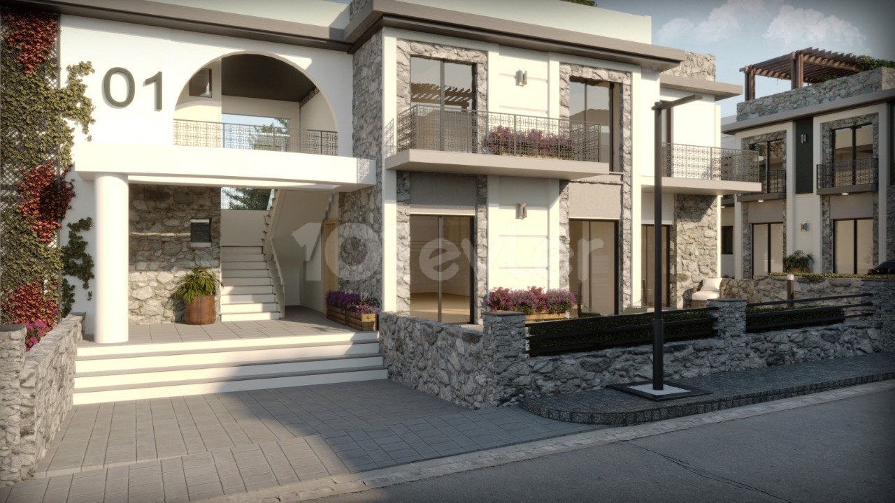 3 + 1 Terrace Floor and Garden Floor Ultra Luxury Apartments for Sale in the Comfort of Kıbrıs Kyrenia Çatalköy Villa ** 