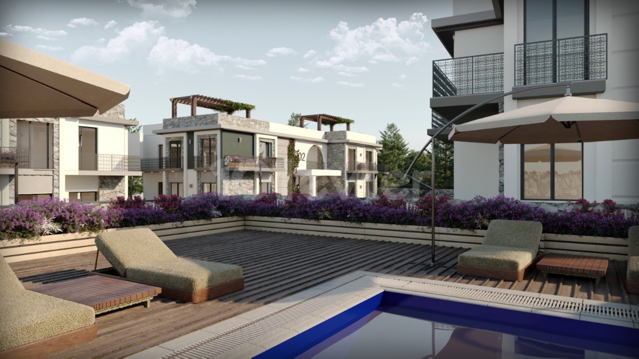 3 + 1 Terrace Floor and Garden Floor Ultra Luxury Apartments for Sale in the Comfort of Kıbrıs Kyrenia Çatalköy Villa ** 