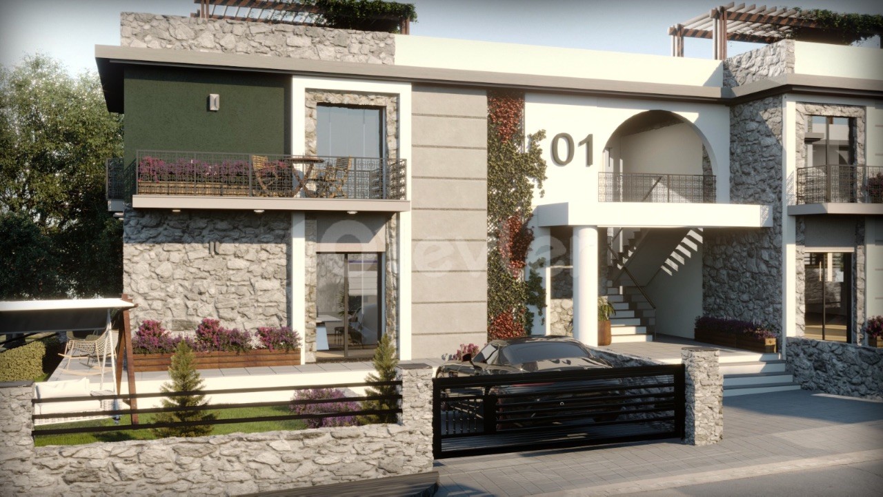 3 + 1 Terrace Floor and Garden Floor Ultra Luxury Apartments for Sale in the Comfort of Kıbrıs Kyrenia Çatalköy Villa ** 