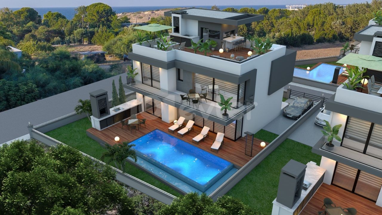 Kıbrıs Girne Çatalköy Satılık Havuzlu Dağ ve Deniz Manzaralı 4+1 Villa