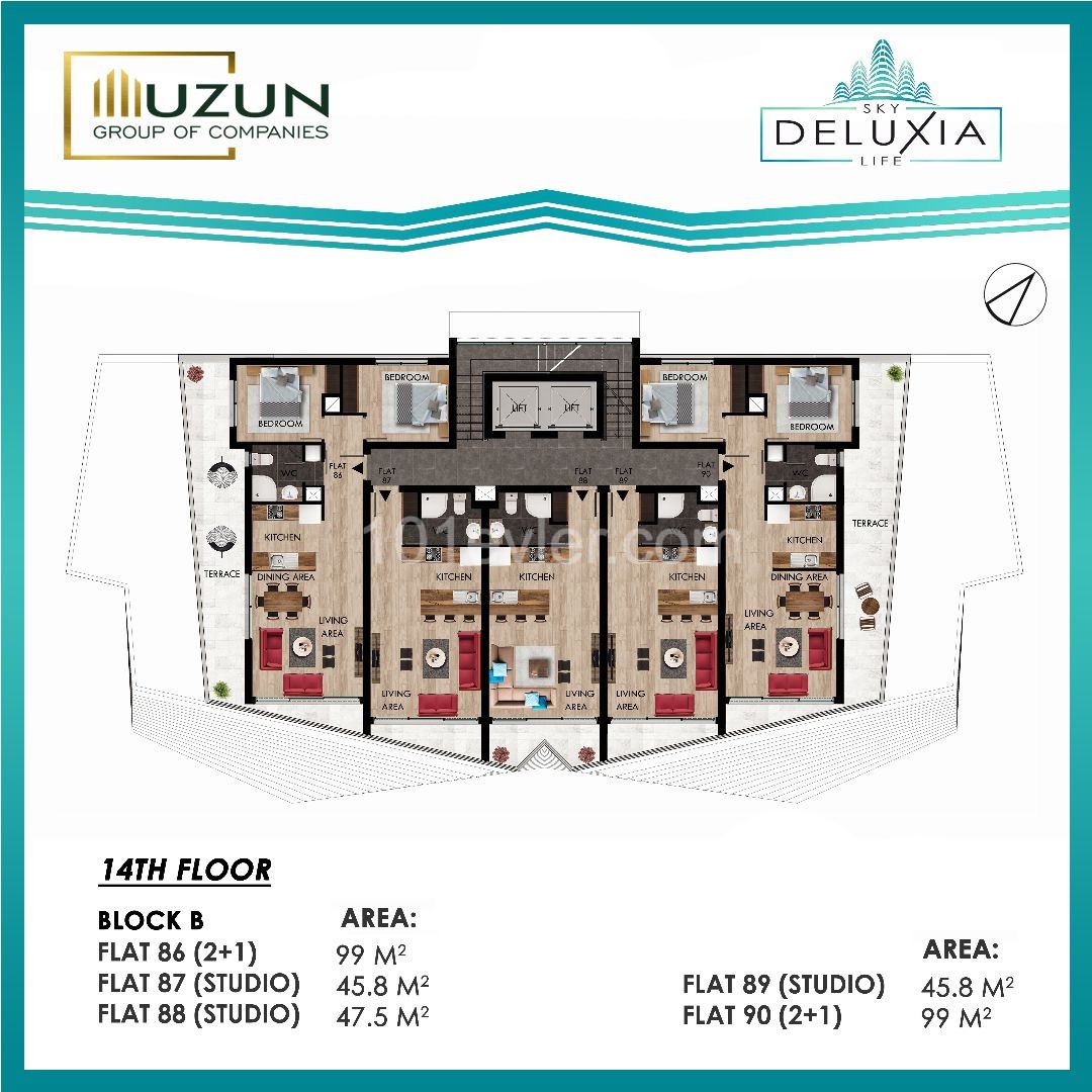  2+1 flat for sale in Iskele/Long Beach area, 14th floor with a magnificent view and very affordable price!