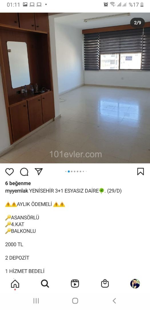 YENİŞEHİR'DE 2500 TL'YE AYLIK ÖDEMELİ 3+1 EŞYASIZ KİRALIK OFİS