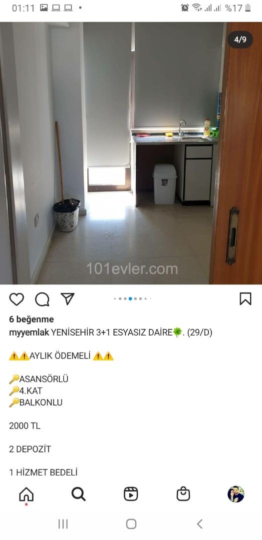 YENİŞEHİR'DE 2500 TL'YE AYLIK ÖDEMELİ 3+1 EŞYASIZ KİRALIK OFİS